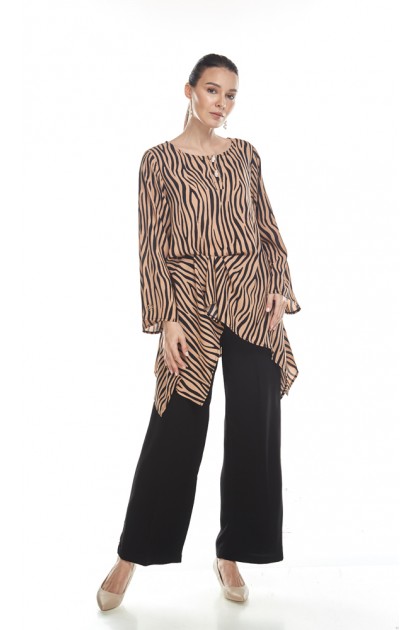 Rachel Top in Black and Brown Stripes